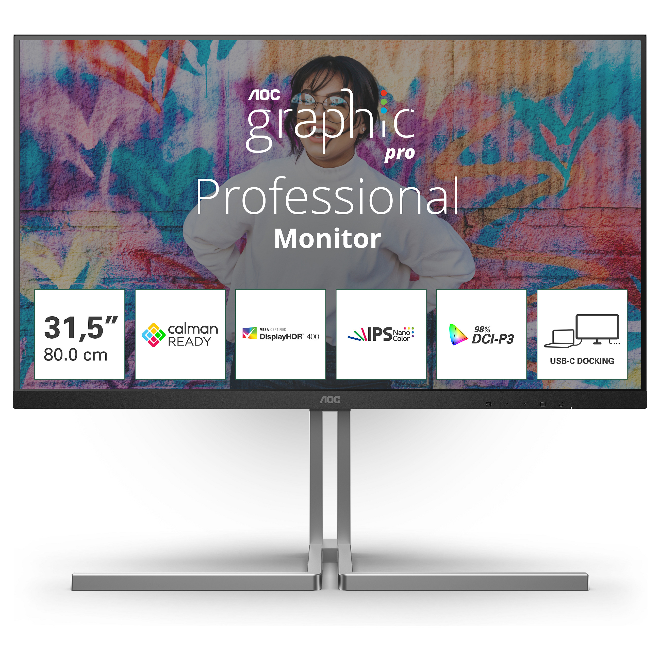 Monitor AOC U32U3CV / 31.5" / 4K UHD IPS / 60Hz / 4ms / HDMI+DisplayPort+USB-C - Zezë