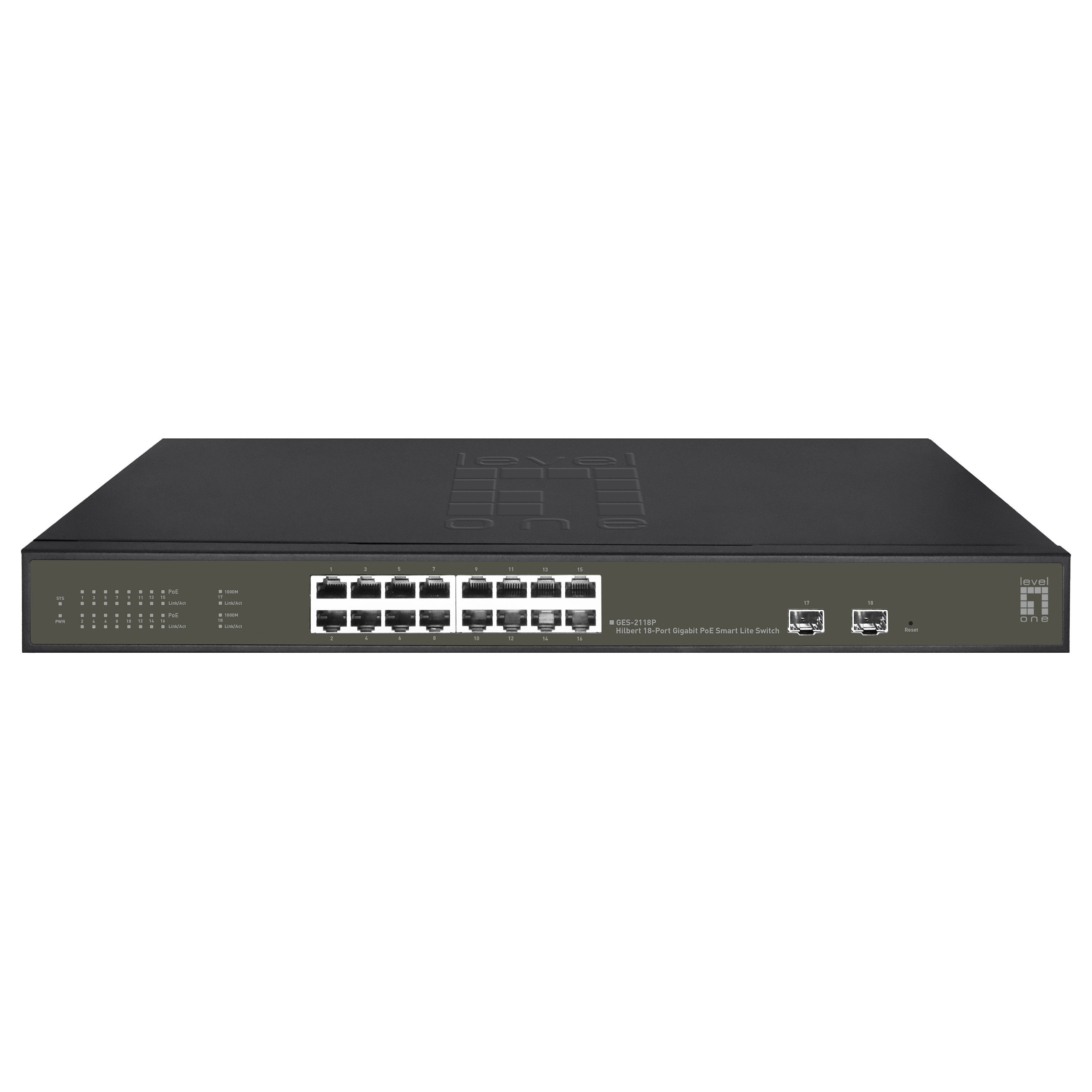 Switch 16x GE GES-2118P 2xGSFP 19" 230W 16xPoE+ - 1