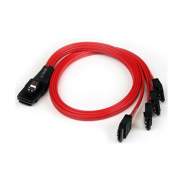Kabllo StarTech Mini SAS SFF-8087 në 4× SATA 7-pin Reverse / 50cm – Kuqe/Zezë - 1