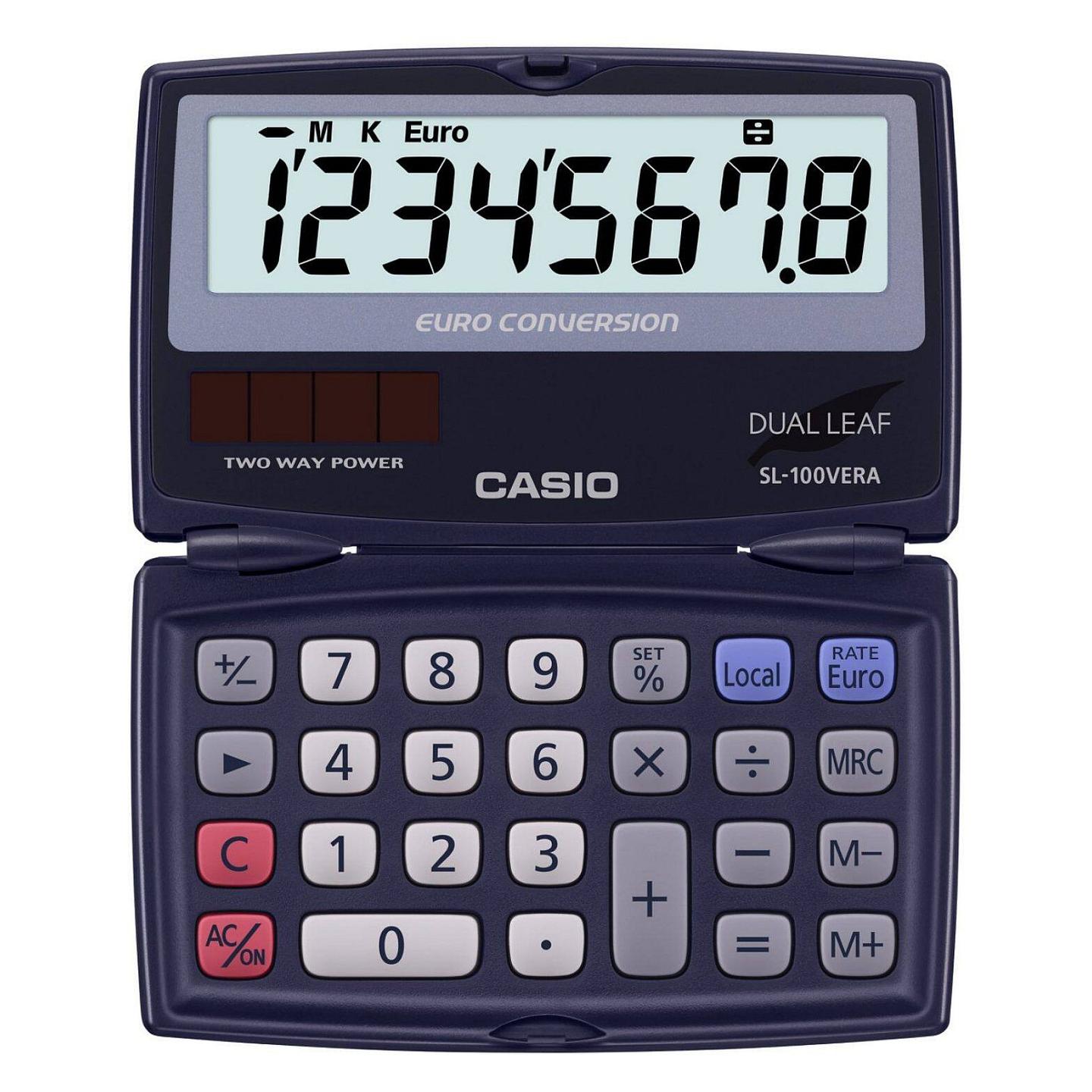 Kalkulator Casio SL-100VERA, 8 Shifra, Ekran LCD, Energji Solare dhe Bateri, Konvertim Valutor - Vjollcë