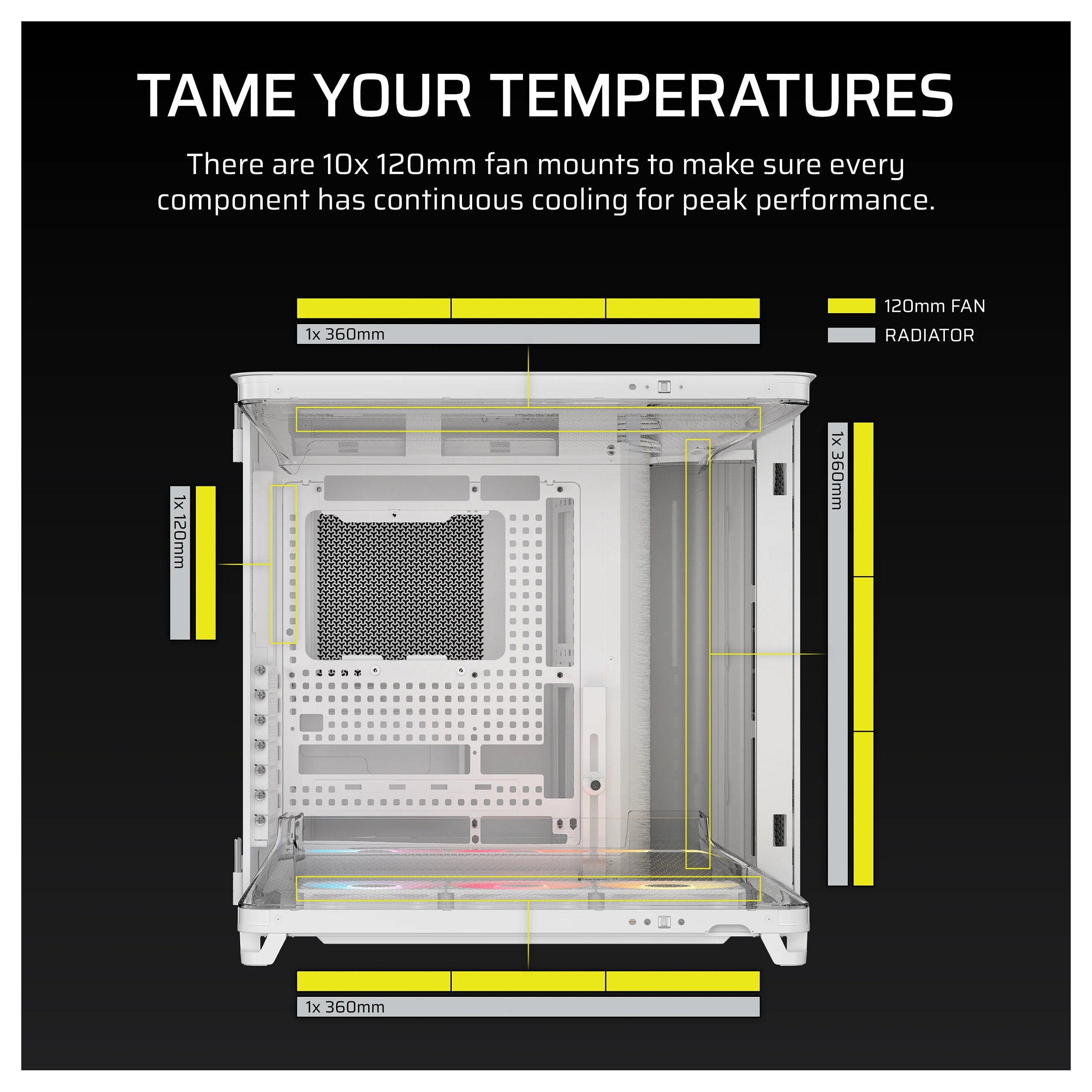 Kasë PC Corsair AIR 5400 RS-R ARGB / Midi Tower / E-ATX + ATX / 3x 120mm RS-R ARGB Fan / Tempered Glass - Bardhë - 10