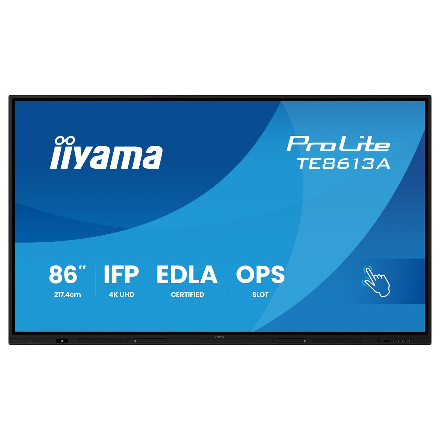 Interaktiv (Smart Board) iiyama ProLite TE8613A-B3AG, 85.6", 4K UHD, IPS, PureTouch-IR+, 6GB, 128GB, Wi-Fi 6E, 2xHDMI, DisplayPort, 2xUSB-C, NFC - Zezë