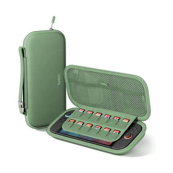 Case për Konsolë Gaming Belkin, Nintendo Switch 2, Rezistent ndaj Ujit dhe Goditjeve, Xhep për Kartela Lojërash, Mbajtëse për AirTag – Gjelbër