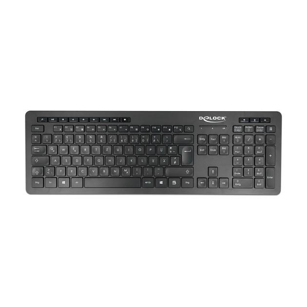 Tastierë pa kabllo DeLOCK 12004, USB, QWERTZ, Full-size, 2.4GHz, Multimediale, Silent - Zezë
