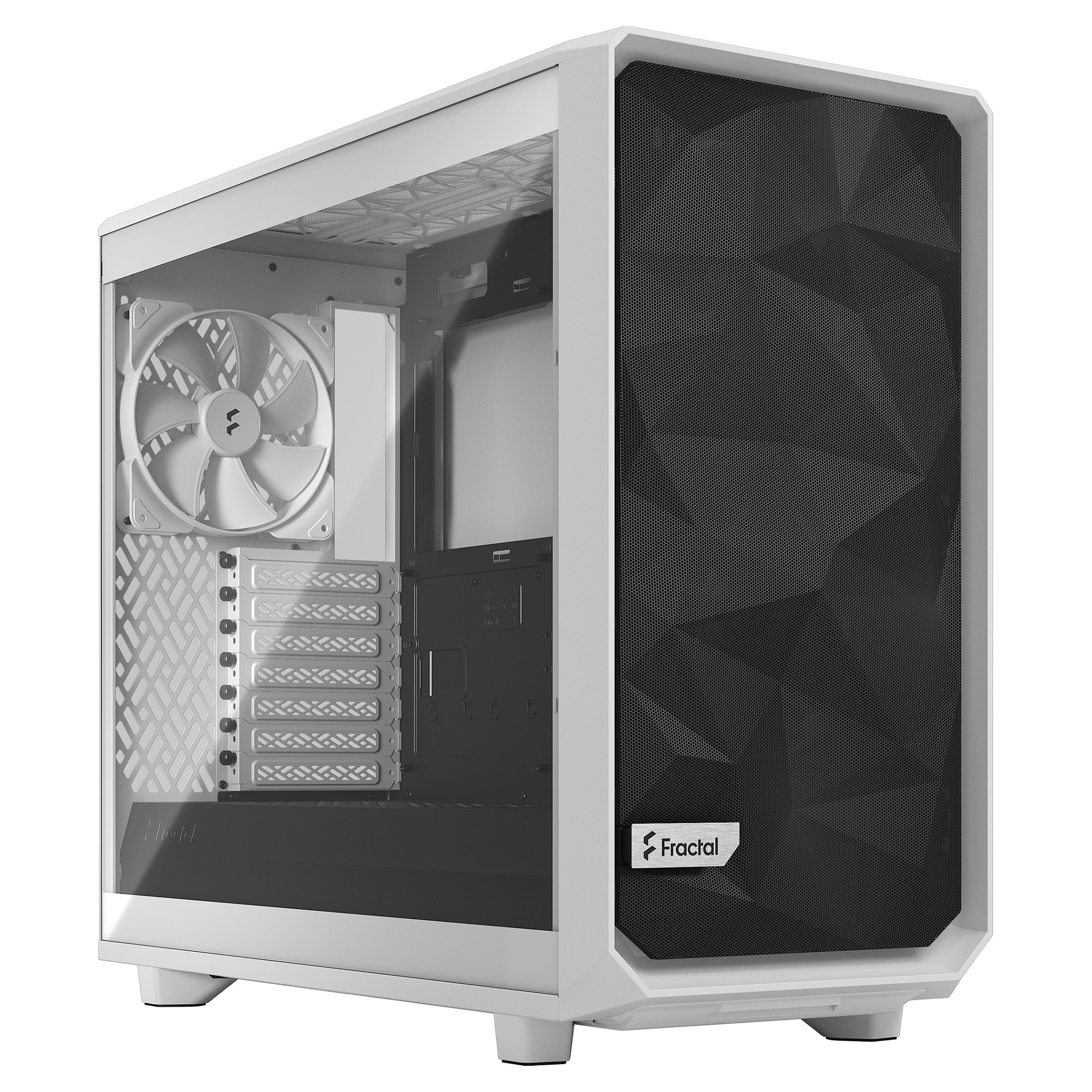 Kasë PC Fractal Design Meshify 2 Lite / Midi Tower / E-ATX + ATX / 2x 140mm + 1x 140mm Fan / Tempered Glass - Bardhë
