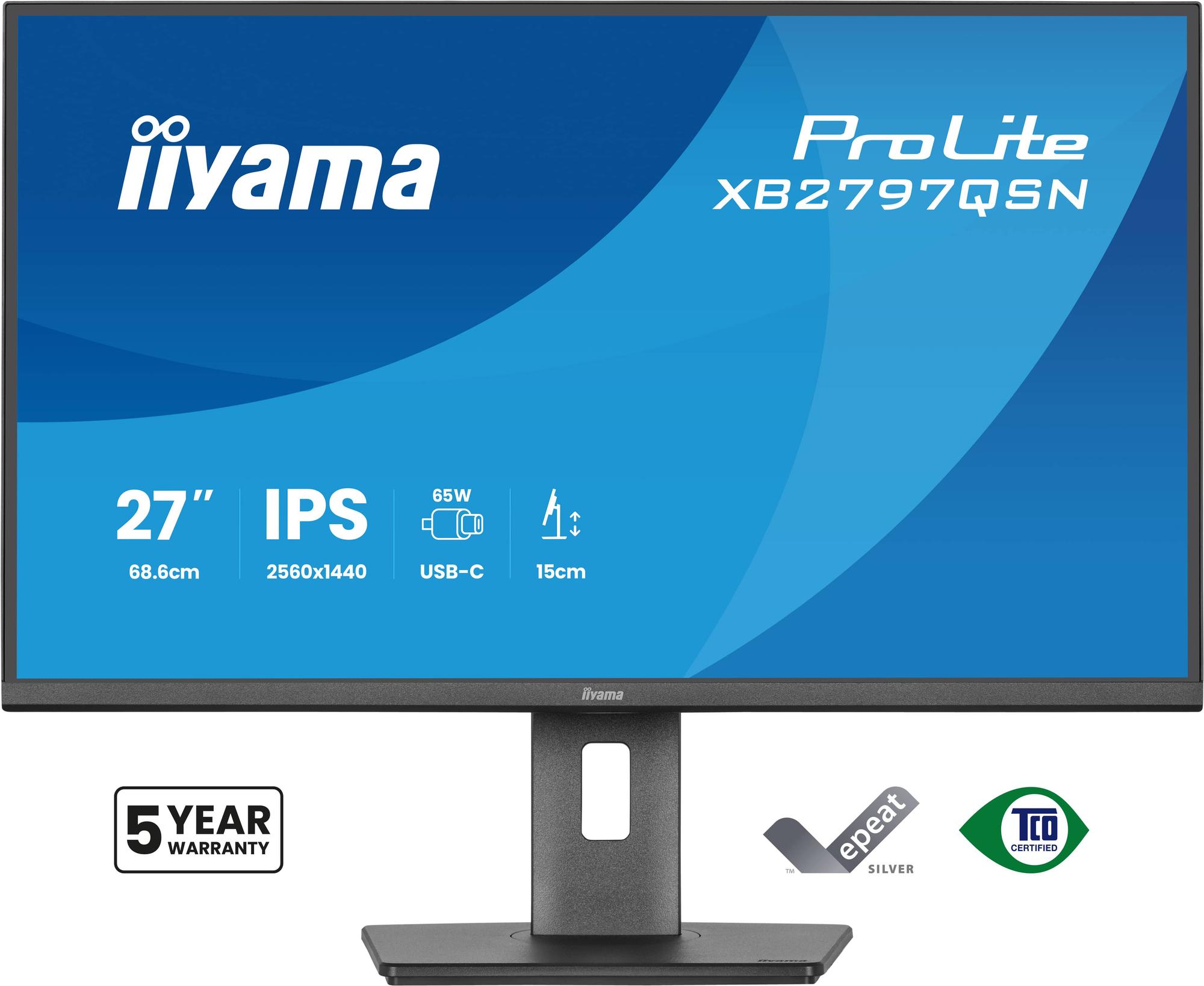 Monitor iiyama ProLite XB2797QSN / XB2797QSN-B1 / 27" / QHD IPS / 75 Hz / 1 ms / HDMI + DisplayPort + USB-C + LAN – Zezë - 2