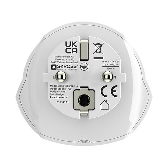 Adapter Udhëtimi SKROSS 1.500211C-E / Type A, B, I, J & L në Type E & F / 2 & 3-Pin / 100-250V / 4000W / 16A / Universal – Bardhë - 5