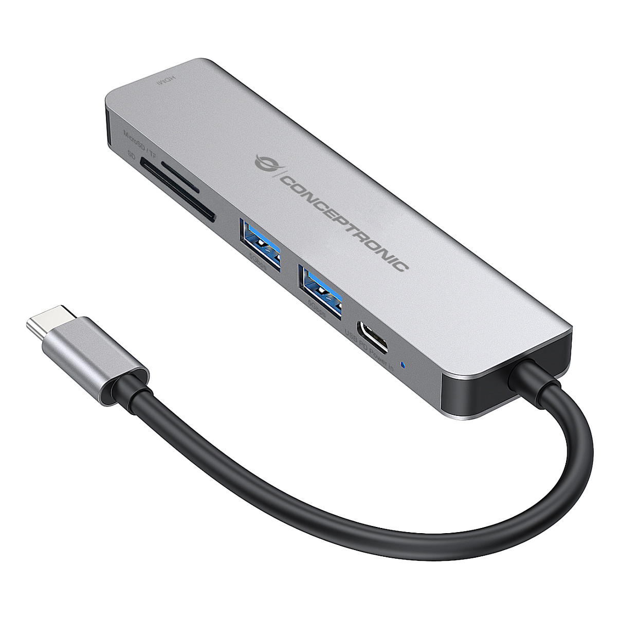 Hub Udhëtimi CONCEPTRONIC 4-në-1 USB-C në HDMI/2xUSB 3.0 60W PD - Hiri - 6