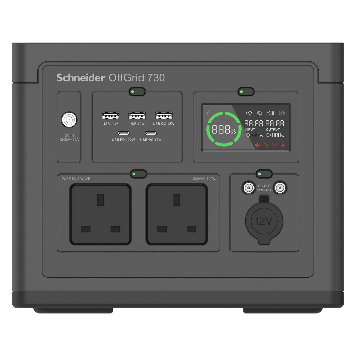 Stacion Energjetik Portativ APC OffGrid PPS730-UK, 738 Wh, 700 W, 2 Priza UK, USB-A, USB-C, Karikim Pa Kabllo – Zezë, Gjelbër - 2