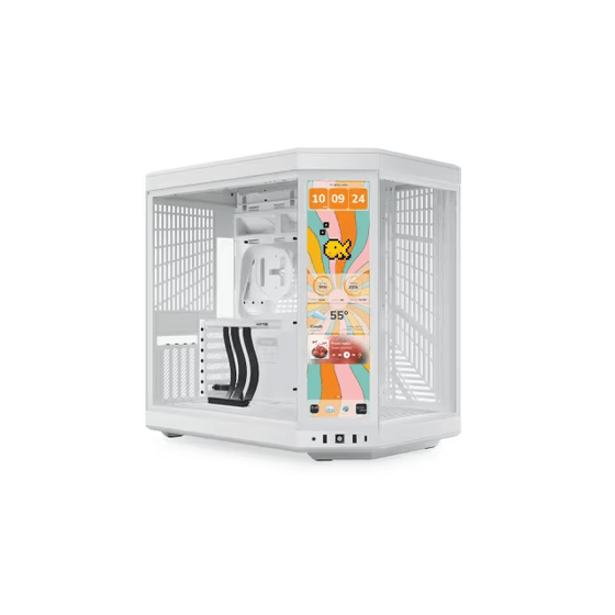 Kasë PC HYTE Y70 Touch Infinite / Midi Tower / ATX / E-ATX / 14.9" IPS Touchscreen / PCIe 4.0 x16 Riser / Tempered Glass - Bardhë