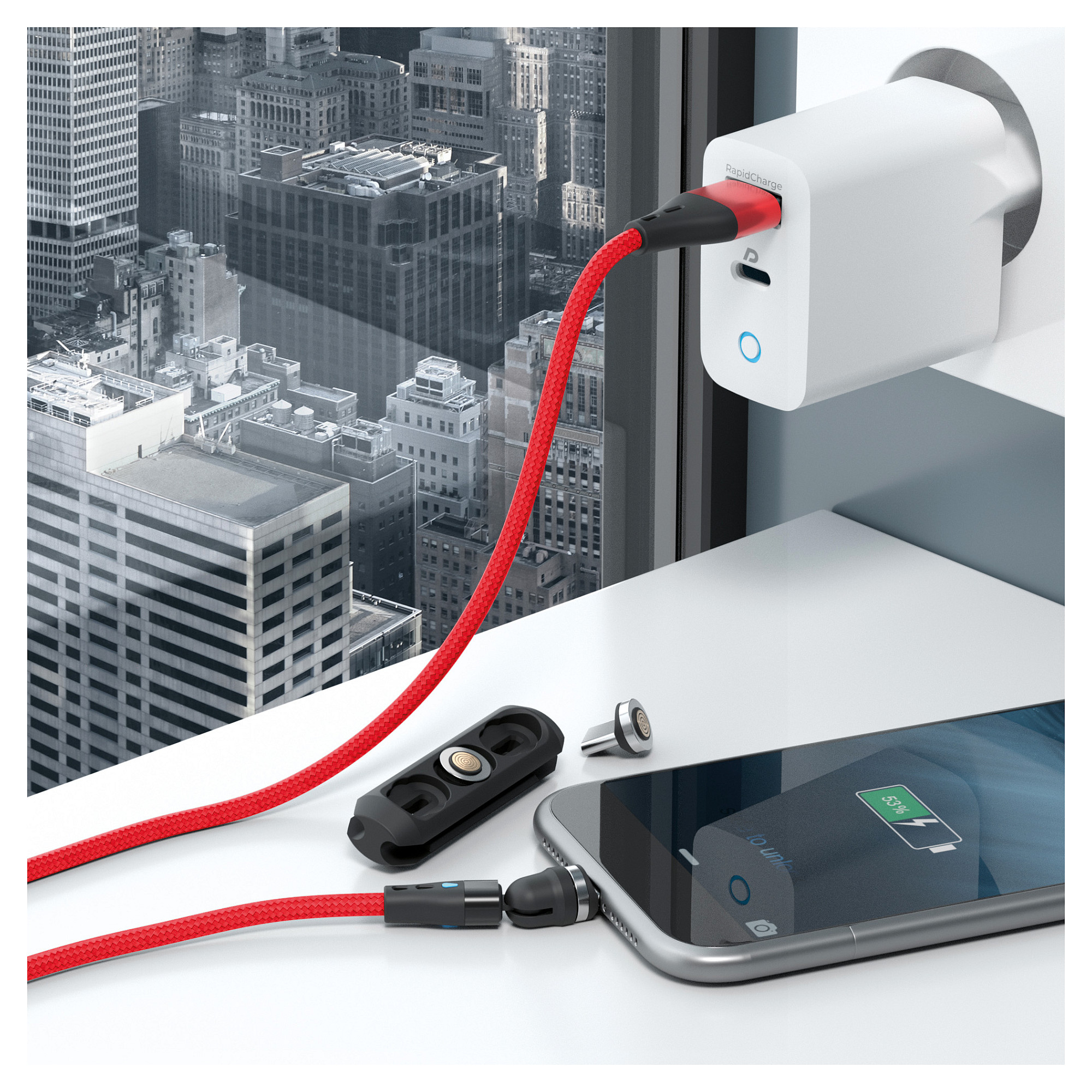 Kabllo RealPower MagneticCharge3 / USB-A → Magnetik / 3x 1m / 3A / Shumëngjyrëshe - 6