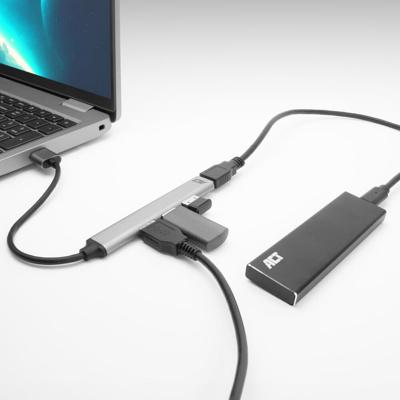 Hub USB-A ACT AC6325, 1x USB-A 3.2 Gen 1, 5 Gbps, 3x USB-A 2.0, 480 Mbps, Kabllo 18 cm, Korpus Alumini – Gri - 3