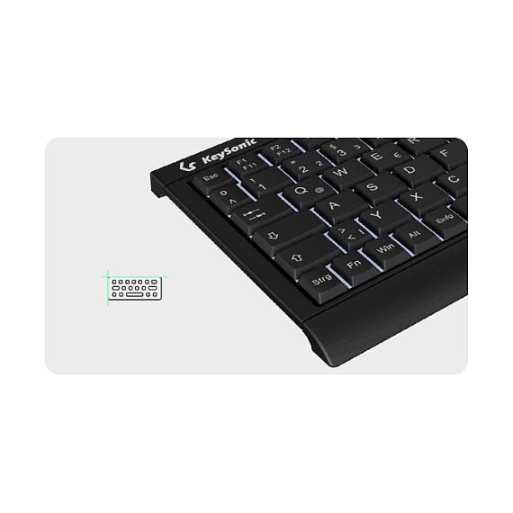 Tastierë me kabllo KeySonic KSK-3011ELC / USB 2.0 / Super-Mini / QWERTZ / German / 78 Çelësa / LED - Zezë - 3