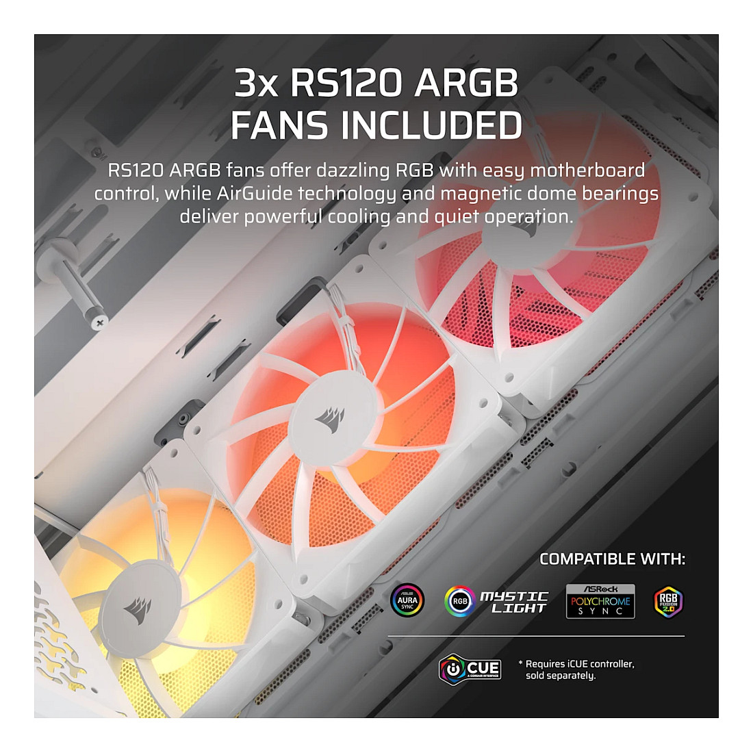Kasë PC Corsair 3200D RS ARGB / Mid Tower / ATX / 3x 120mm ARGB Fan / Tempered Glass / Mesh / 360mm Radiator - Bardhë - 5