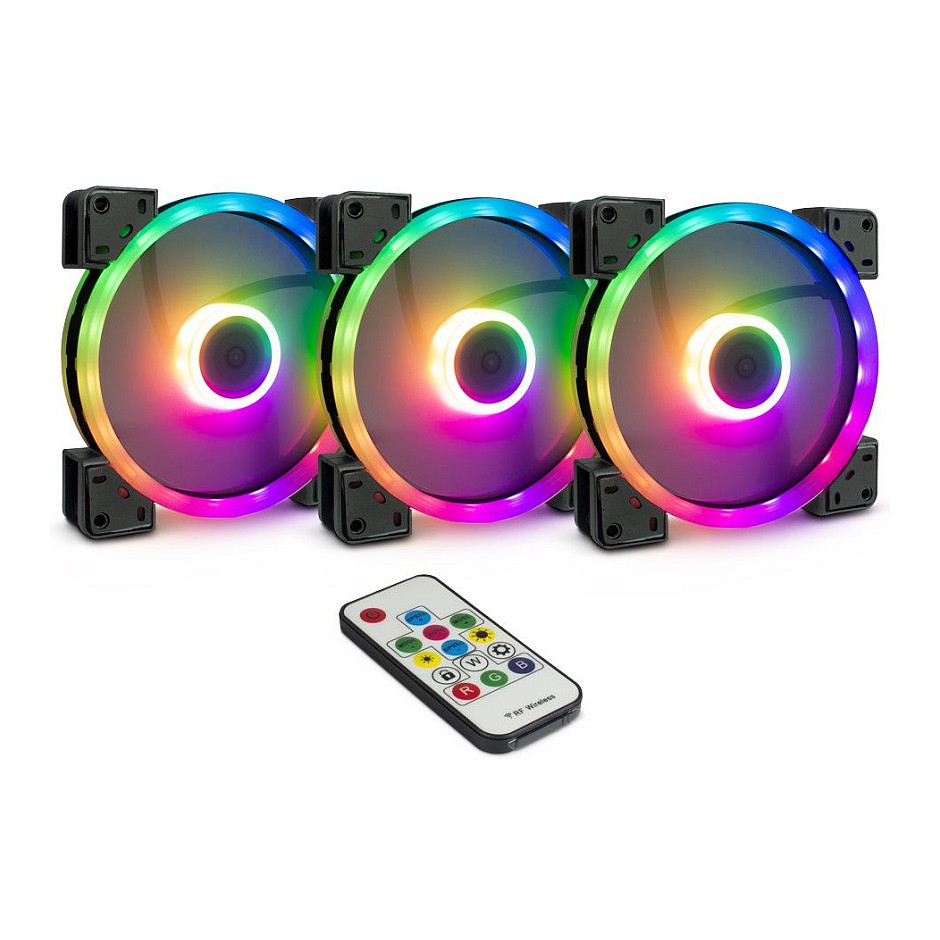 Ftohës për Kasë Inter-Tech Argus RGB-FAN Set RS-14 / 140mm / 25mm / 1200 RPM / PWM / RGB / 26 LED / 3-Pack / Controller – Zezë 