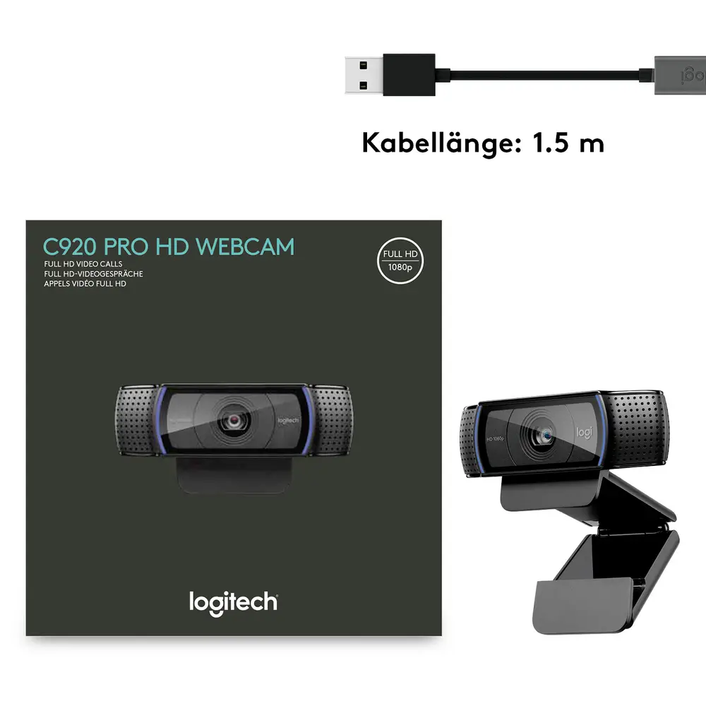 Kamerë Logitech C920 Pro HD / Full HD / 1080p / 30fps / Autofocus / Auto-Light Correction / Stereo Microphone / USB-A - Zezë - 5