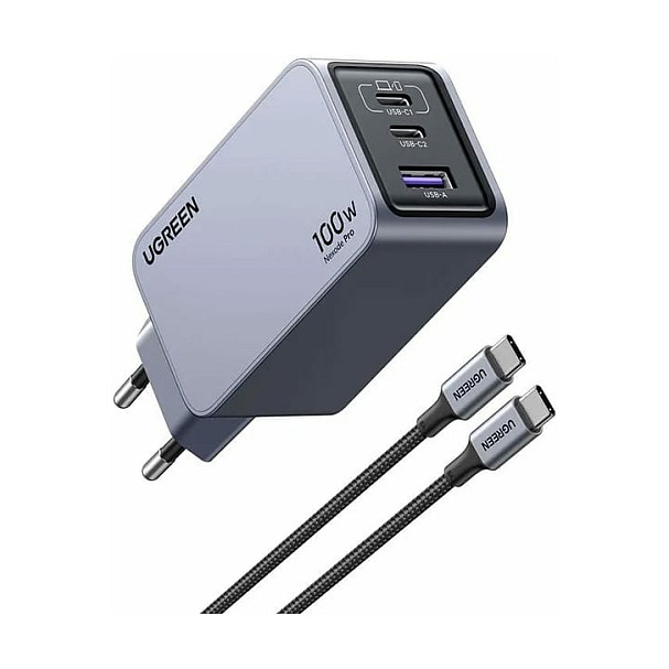Adapter UGREEN Nexode Pro 100W GaN me Kabllo USB-C - Gri / Zezë - 1