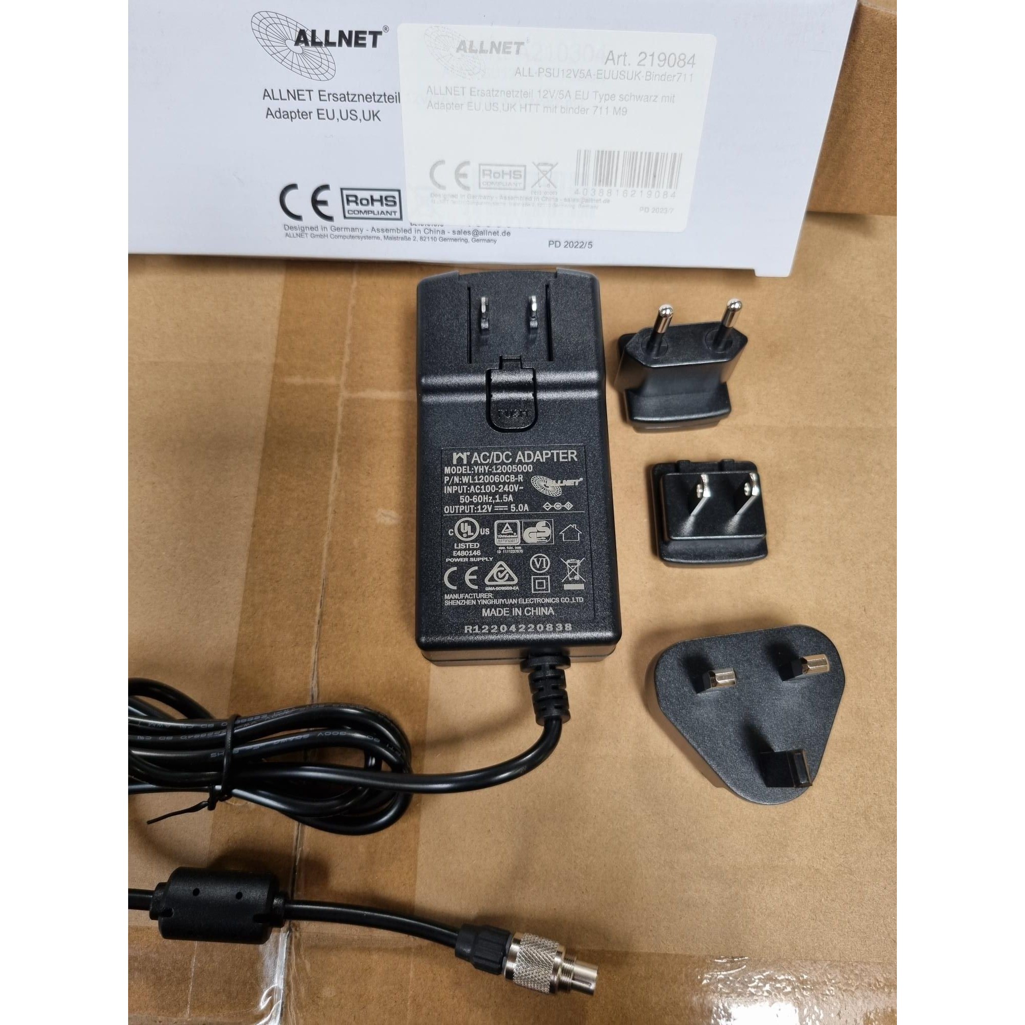 ALLNET 12V 5A Replacement Power Supply – Multi Plug EU/US/UK with Binder 711 M9 Connector - 2