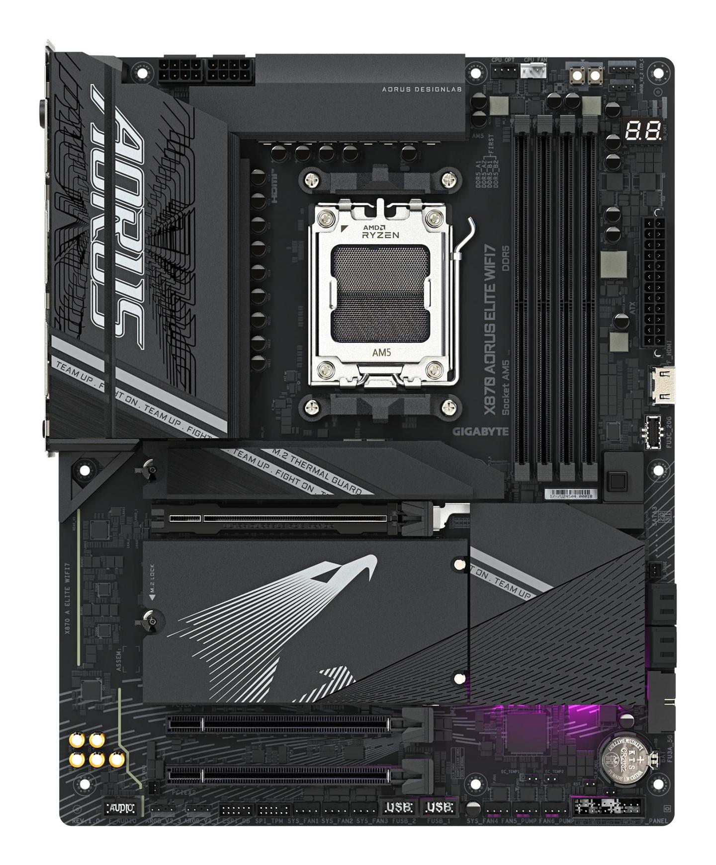 Pllakë Amë GIGABYTE X870 AORUS ELITE WIFI7 / AMD X870 / AM5 / ATX / DDR5 / PCIe 5.0 / Wi-Fi 7 / 2.5GbE - 1