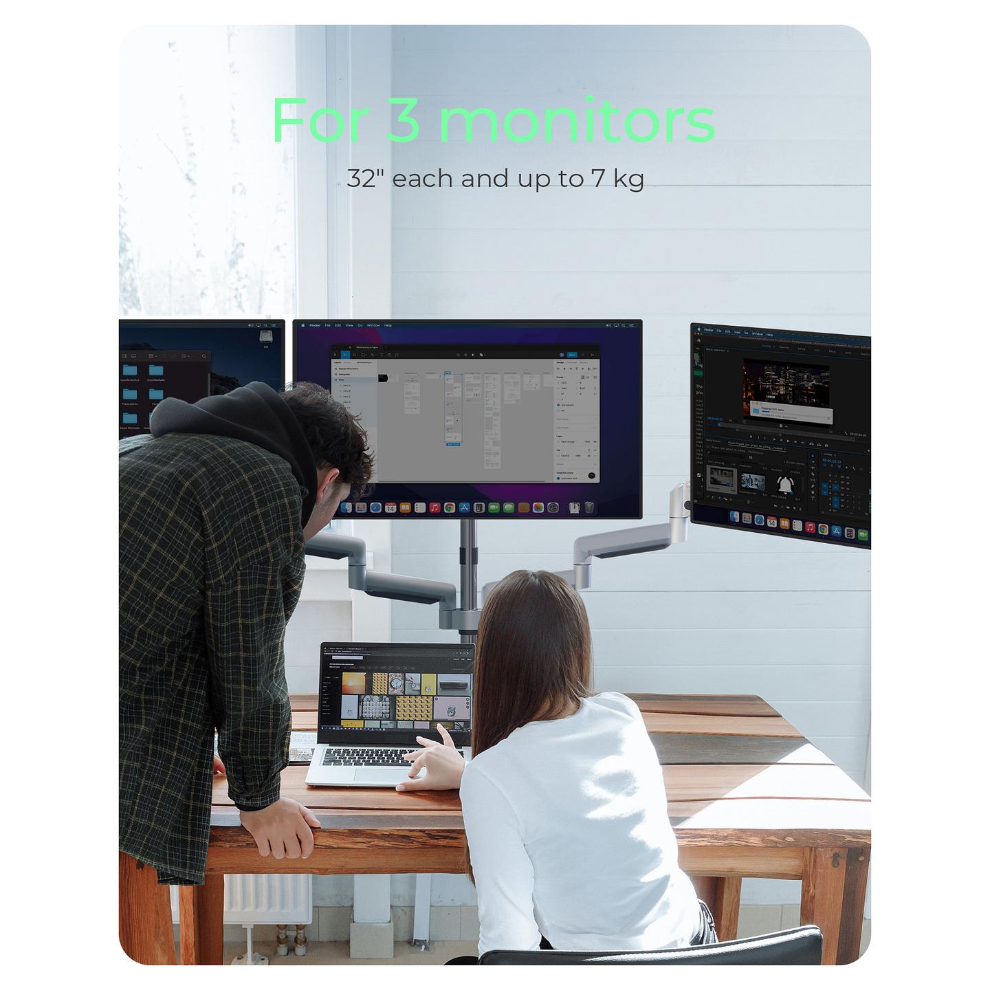 Mbajtëse për Monitor ICY BOX IB-MS505-TI , 3 Monitorë , deri 32" , deri 7kg për monitor , VESA 75x75 & 100x100 - Argjend, Zezë   - 3
