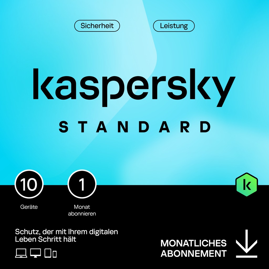 Software për Siguri Kaspersky Standard - 10 Device. 1 Month - Subscription (ABO) - ESD-DownloadESD - 1