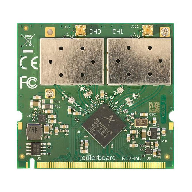 Kartë Rrjeti MikroTik R52HnD, Wi-Fi 4, 2.4/5GHz, 300Mbps, miniPCI, 2x MMCX - Gjelbër