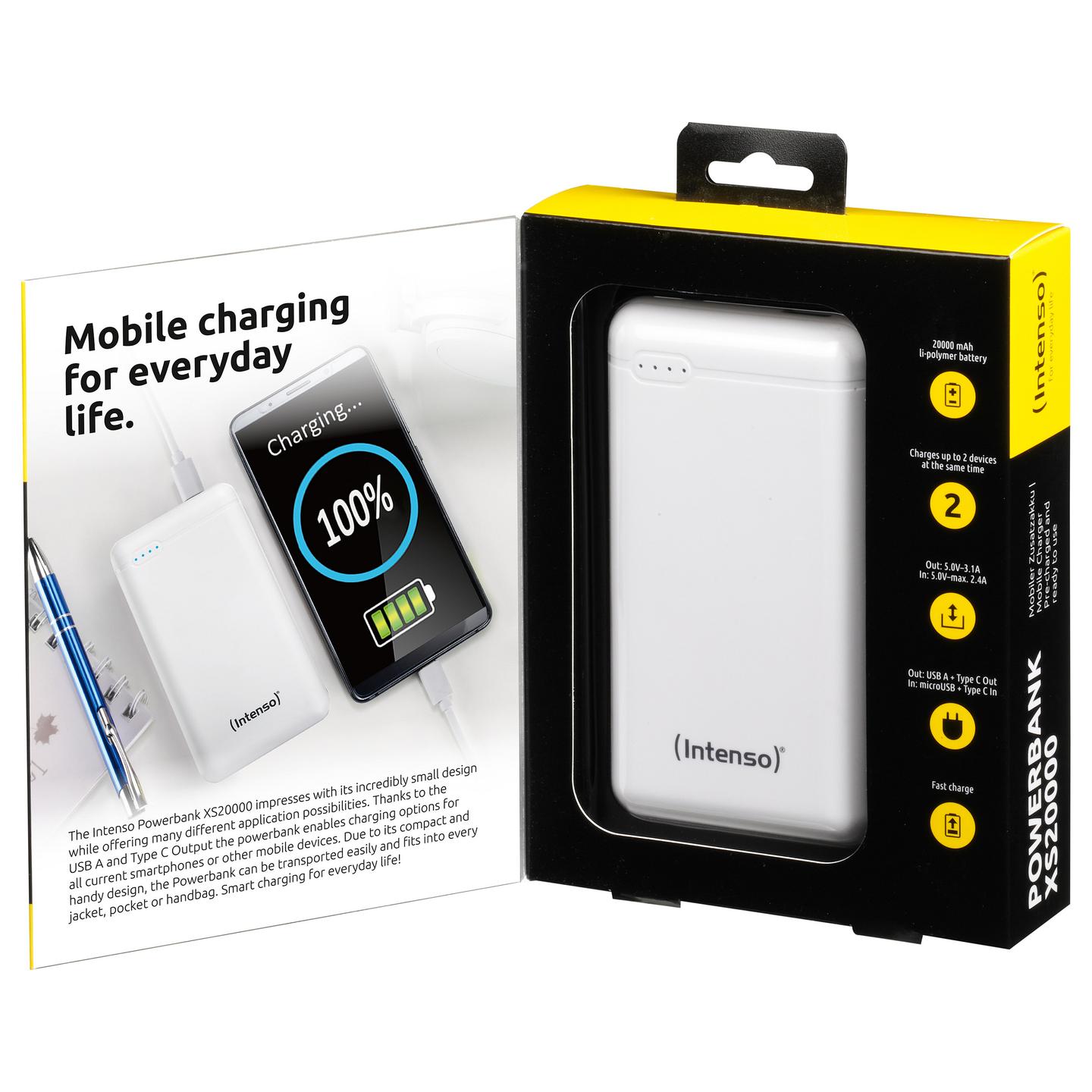 Powerbank Intenso XS20000, 20000mAh, USB-A, USB-C, Micro-USB - Bardhë - 5