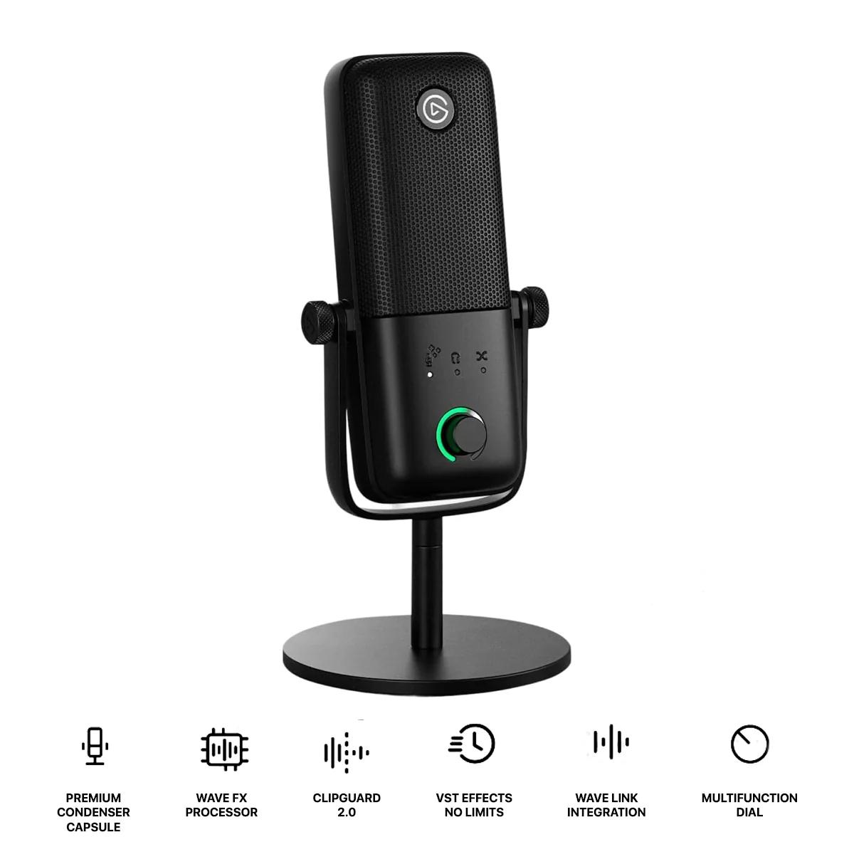 Mikrofon Elgato Wave:3 MK.2 / USB-C / Kondensator 16mm / 24-bit / 48kHz / Kardioid / 3.5mm - Zezë