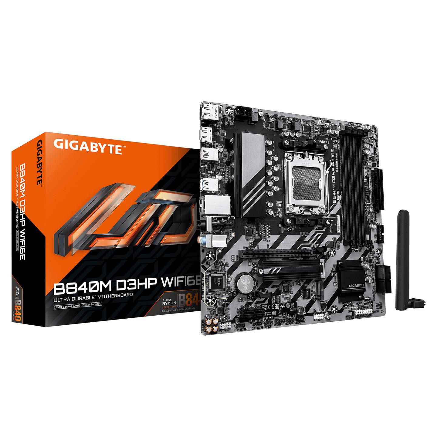Motherboard GIGABYTE B840M D3HP WIFI6E, AMD AM5, B840, DDR5, Micro-ATX, PCIe 4.0, Wi-Fi 6E, Bluetooth 5.3, M.2