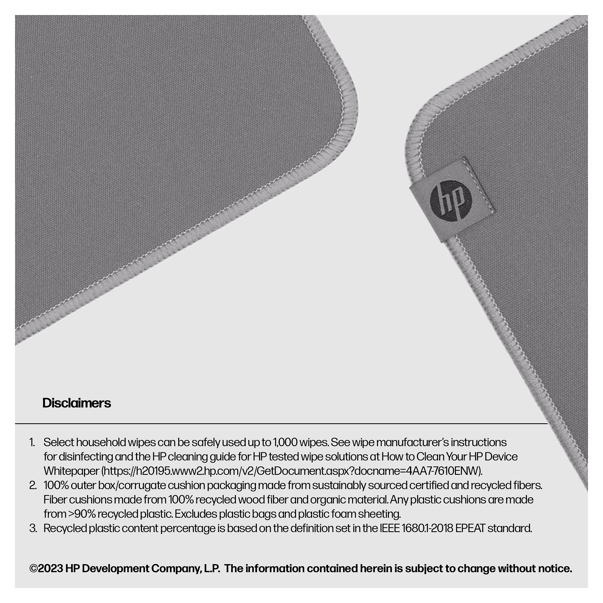 Mauspad HP 105 SANITIZABLE / 230 x 200 x 2mm - Gri - 4