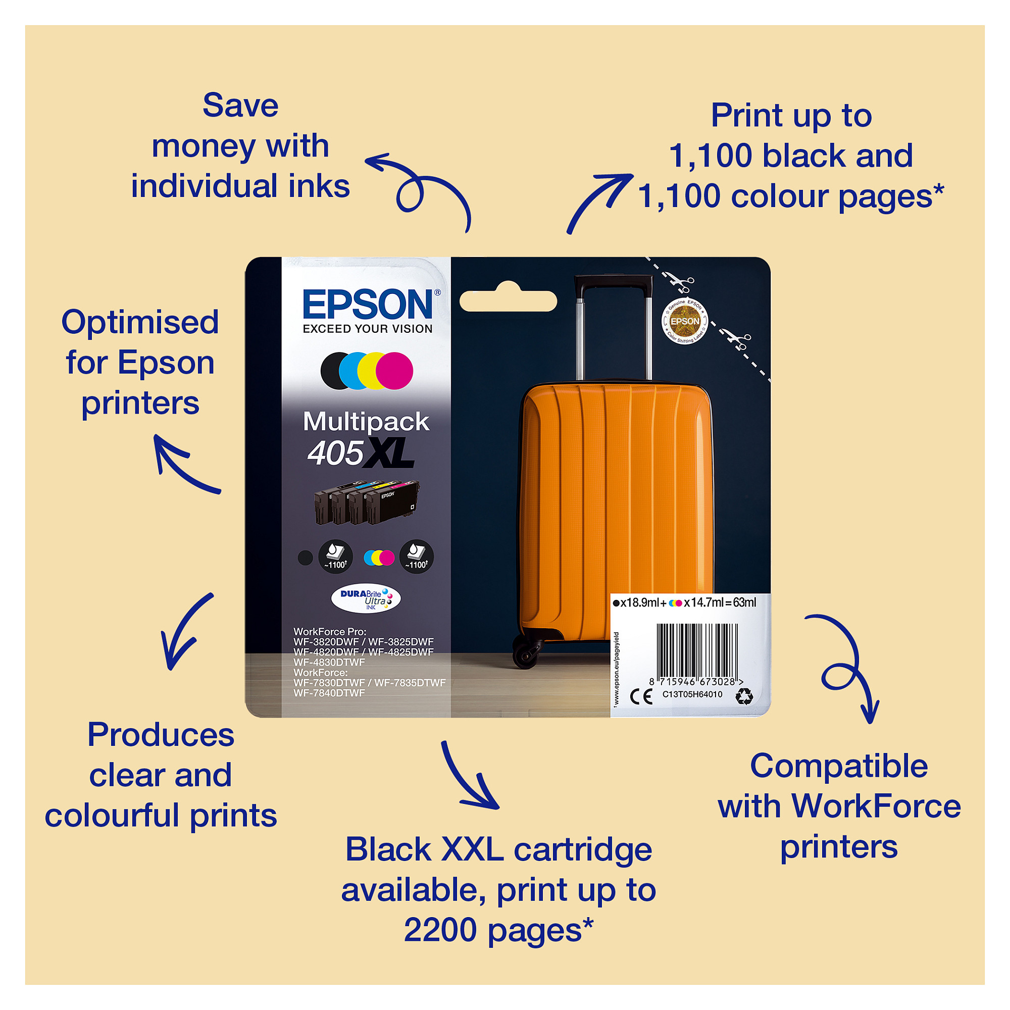 INK Epson 405XL / C13T05H14010 deri në 1.100 faqe - Zezë - 1