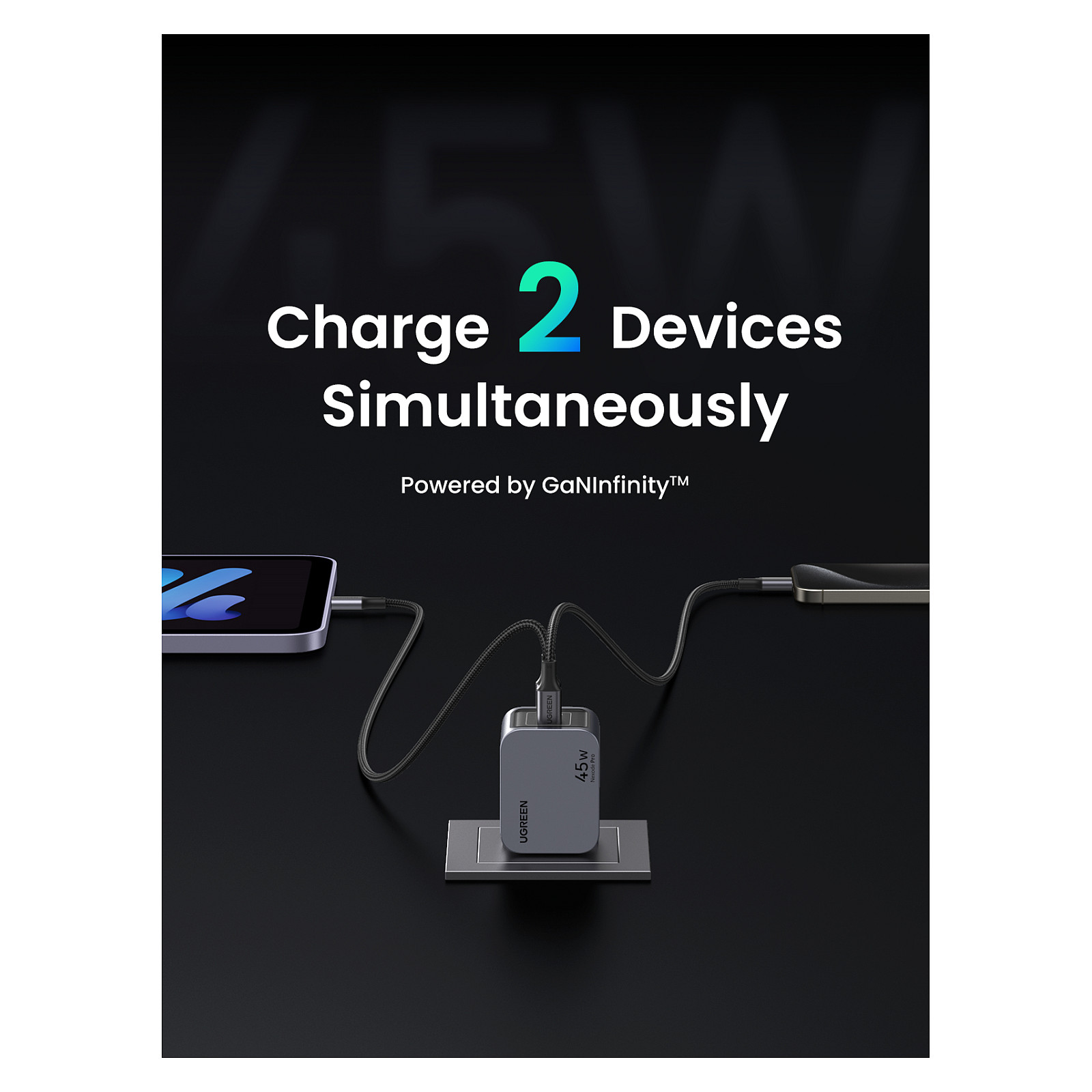 Adapter UGREEN Nexode Pro 45W me 2 Porta USB-C GaN / EU - Gri - 6