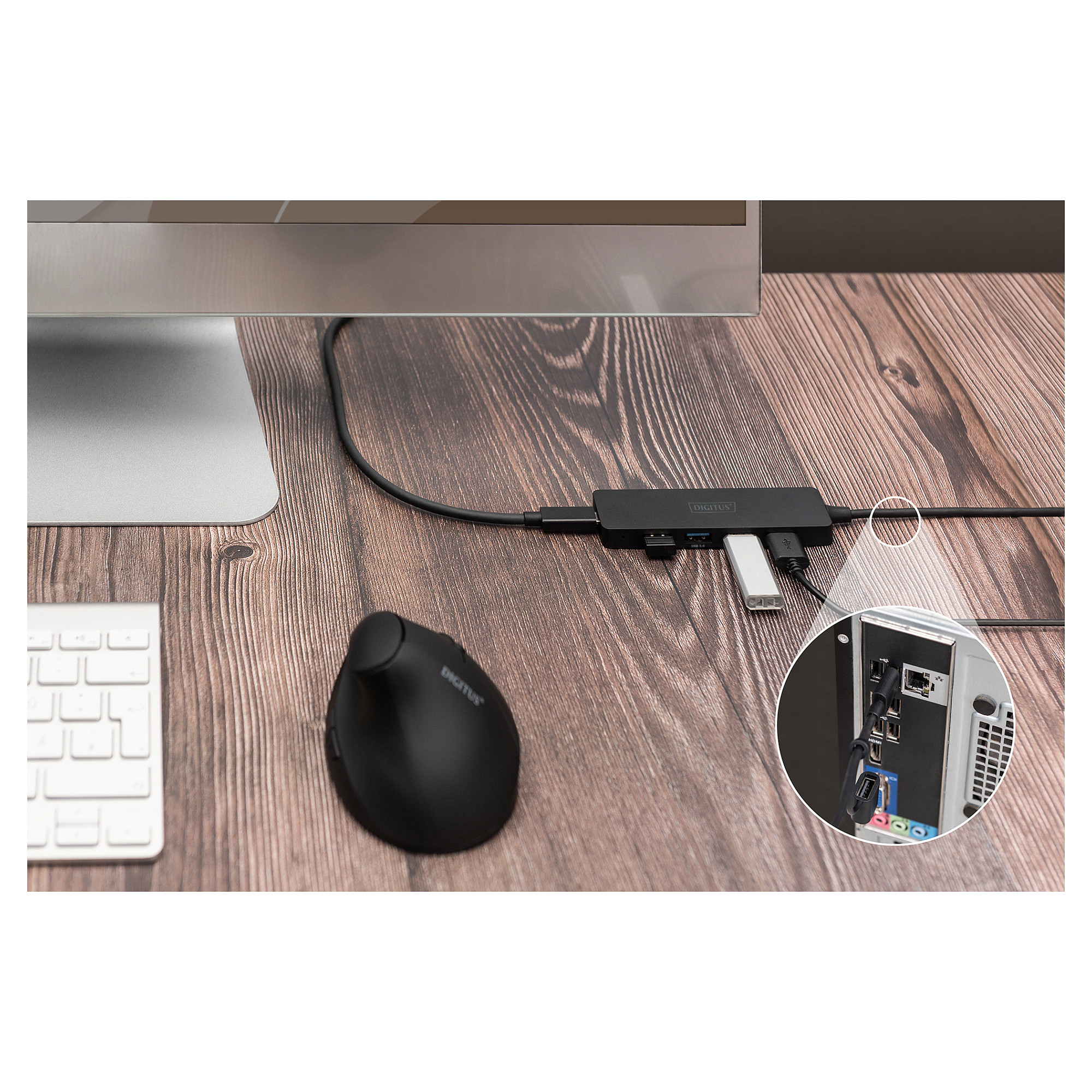 Hub USB DIGITUS 3.0 4‑Port Slim + Adapter USB‑C me Kabllo 1.2m - 2