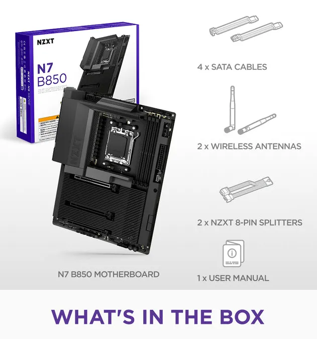 Pllakë Amë NZXT N7 B850 / AMD AM5 / B850 / DDR5 / ATX / Wi-Fi / 2.5GbE LAN - 4