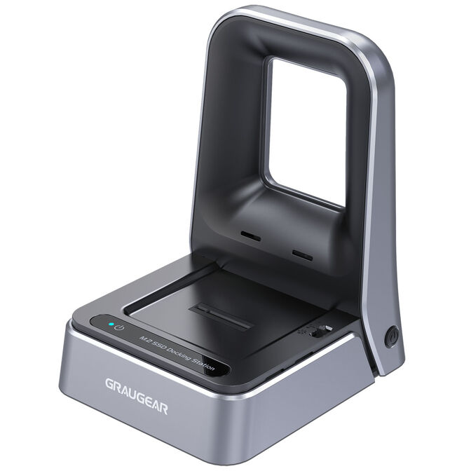 Docking Station për SSD M.2 GRAUWEAR G-M2DK2-20G / USB 3.2 Gen 2x2 / NVMe PCIe x4 / SATA / 20Gbps / 2230-22110 / Active Cooling / USB-C - Argjend/Zezë