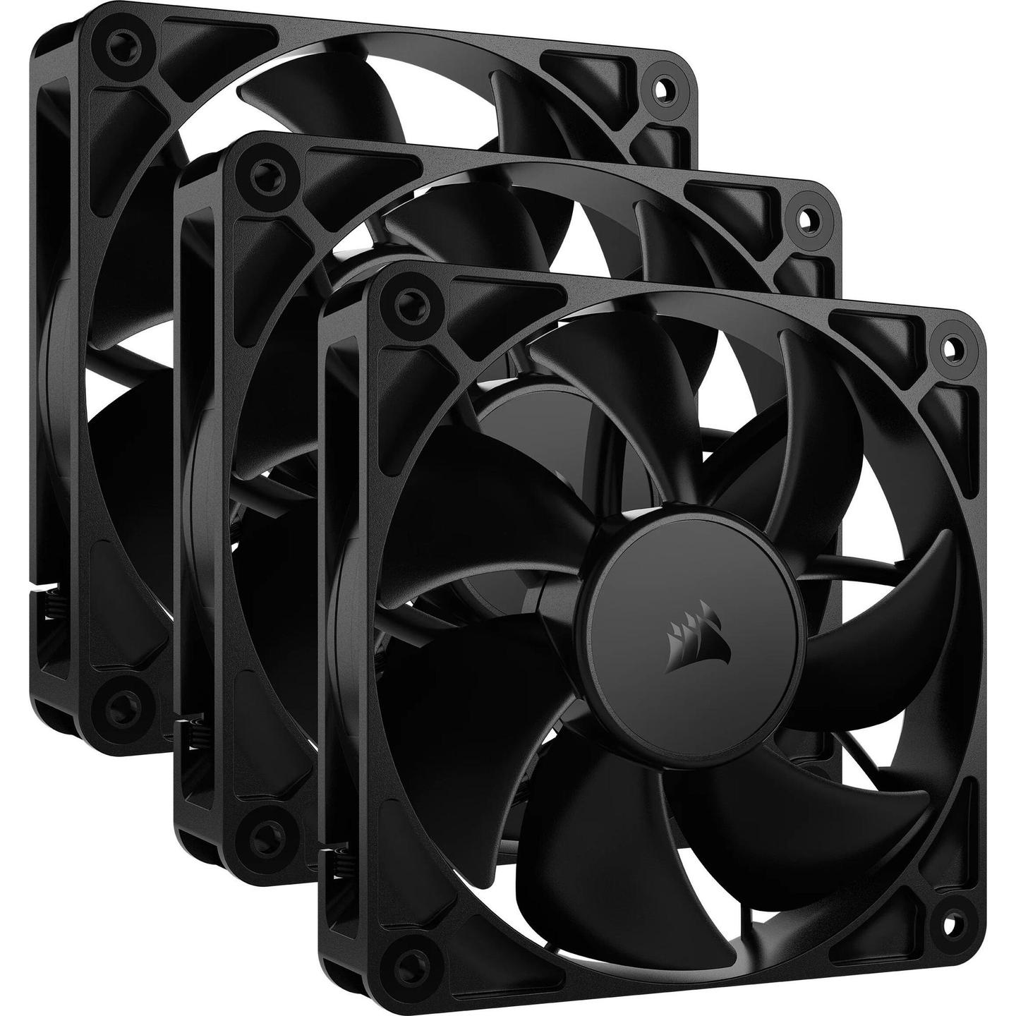 Ftohës për Kasë Corsair RS120 / 120mm / PWM / 420–2100 RPM / 72.8 CFM / 4.15 mmH₂O / 3-Pack – Zezë - 1