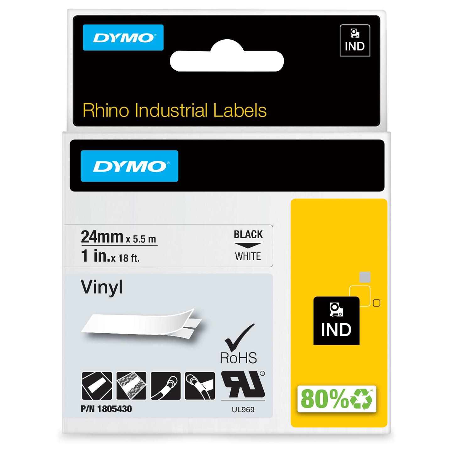 Shirit për Printer DYMO Rhino / 24 mm × 5.5 m - Zezë mbi Bardhë