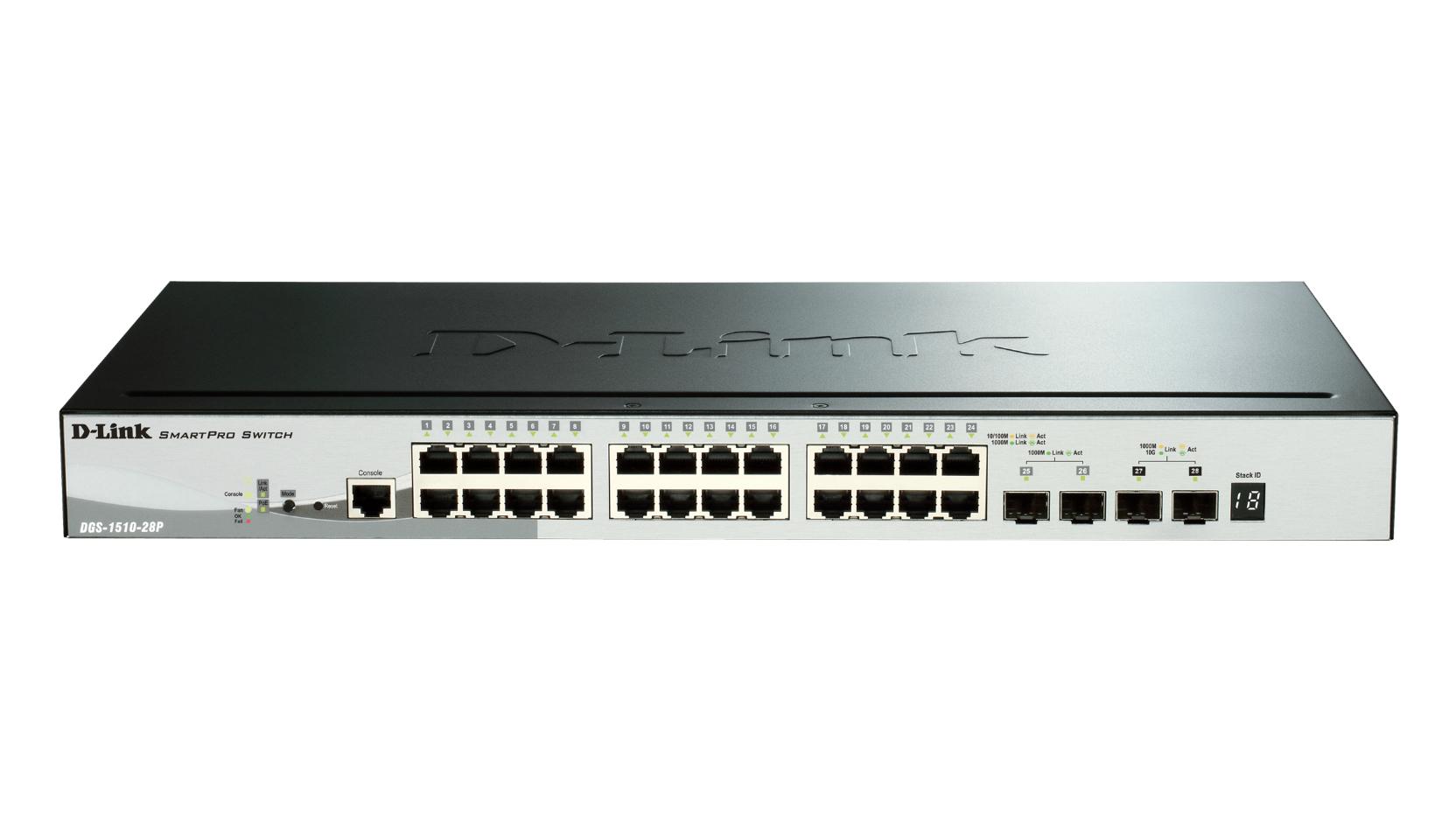 D-Link Switch DGS-1510-28P / 24x Gigabit PoE / 2x SFP / 2x 10G SFP+ / 193W – Zezë