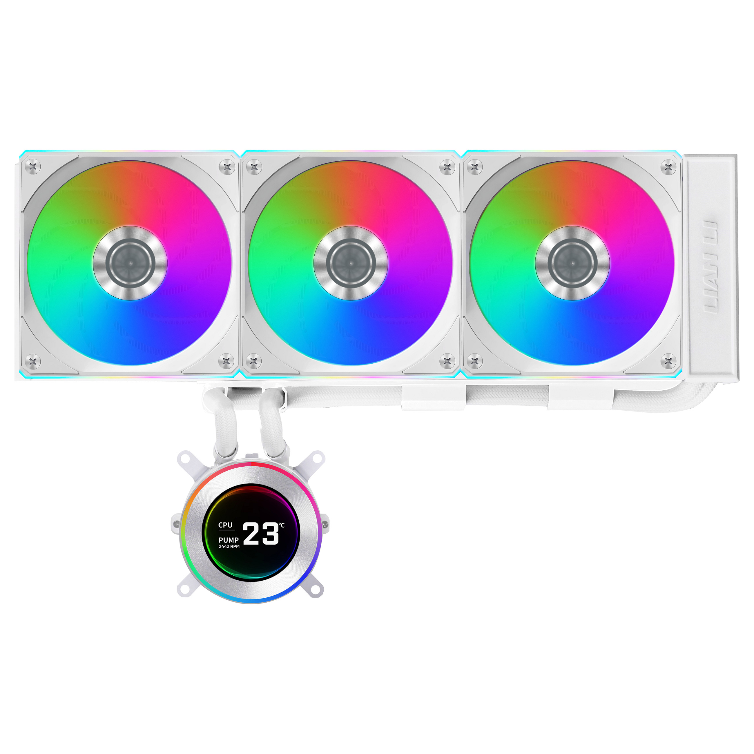 Ftohës për Procesor Lian Li HydroShift II LCD-C 360CL / AIO / 360mm / 3×120mm UNI FAN CL Wireless / 2.1" IPS LCD / 2200 RPM / 72 CFM – Bardhë
