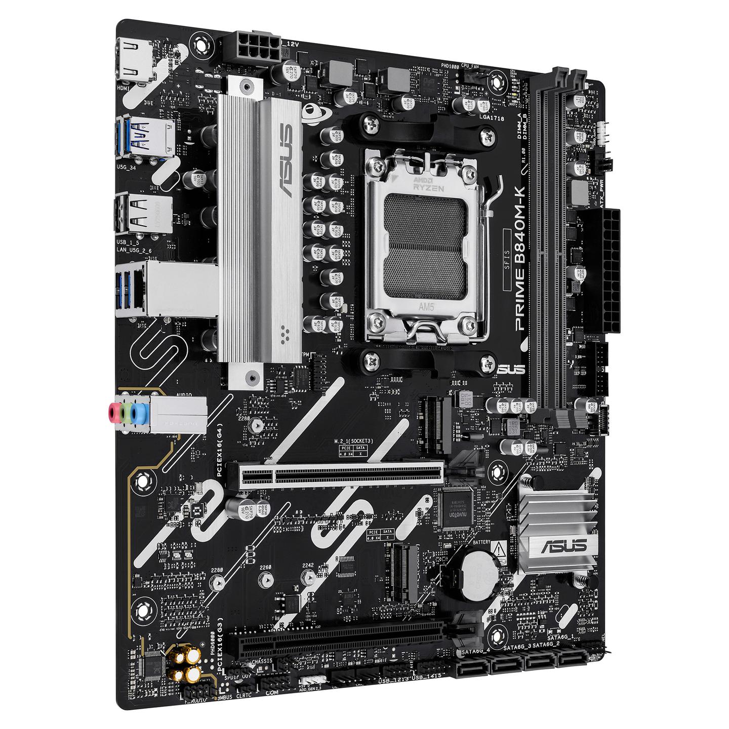 Pllakë Amë MB AMD ASUS PRIME B840M-K, AM5, B840, DDR5, mATX, 2.5GbE LAN, HDMI - 3