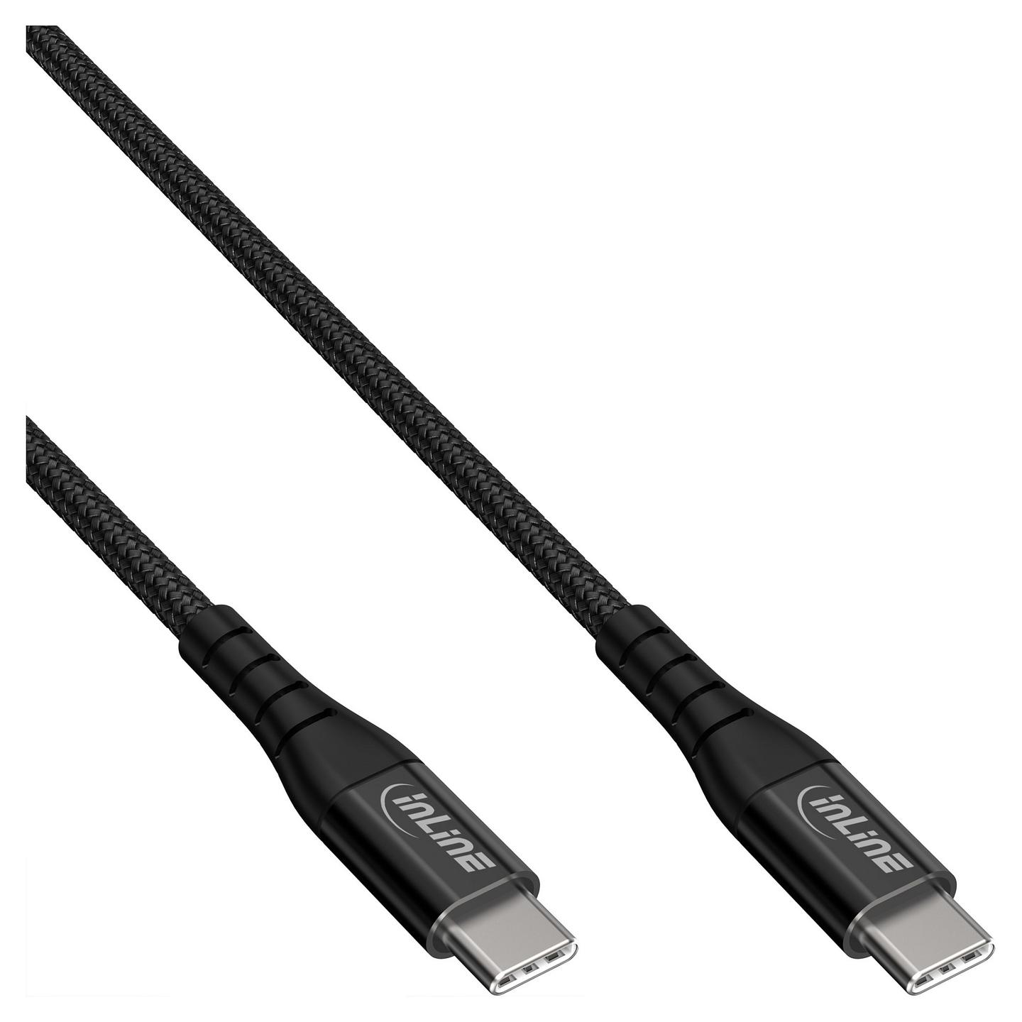 Kabllo USB InLine 35851, USB-C në USB-C, 1 m, 100 W, USB 2.0, veshje tekstili - Zezë