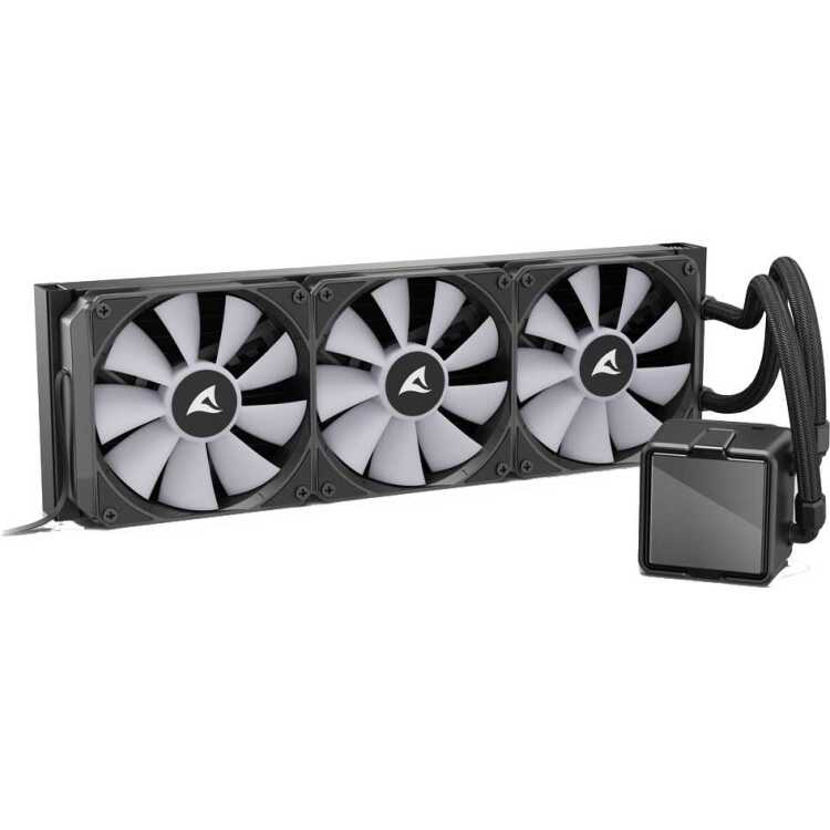 Ftohës për Procesor Sharkoon S100 ARGB / AIO Liquid Cooler / 360mm Radiator / 3×120mm ARGB PWM Fans – Zezë