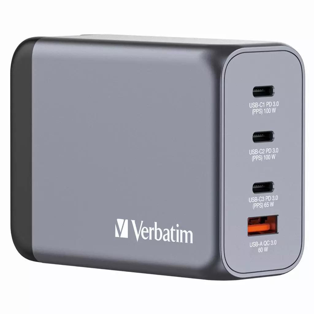 Karikues Verbatim 32204 / 200W / GaN / 2x USB-C PD 100W / USB-C PD 65W / USB-A QC 3.0 / PPS – Zezë/Gri - 2