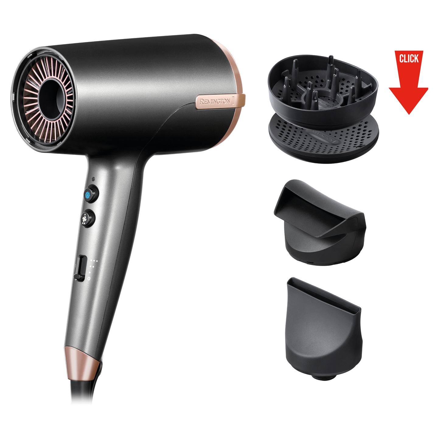 Tharëse për flokë Remington ONE Dry & Style D6077 / 2000W / Dual Ionic / 80M Jone / Thermacare / 120km/h / 8 Kombinime – Zezë - 6