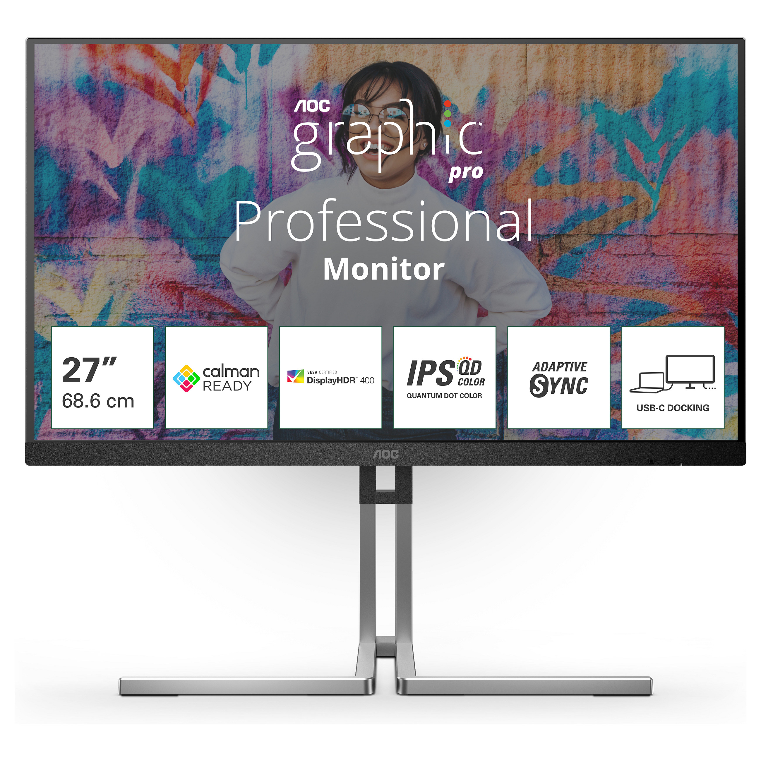 Monitor për Punë AOC Q27U3CV / 27" / QHD IPS QD / 75 Hz / 4 ms / HDMI + DisplayPort + USB-C 96W / HDR400 – Zezë/Gri