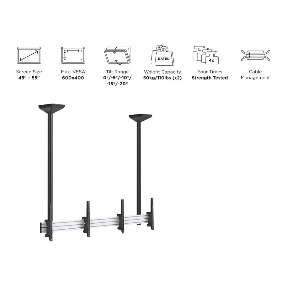 Mbajtëse për TV Equip Deckenhalterung / 45″–55″ / 2 TFT / je 50 kg / 1 Gelenk - Zezë - 9