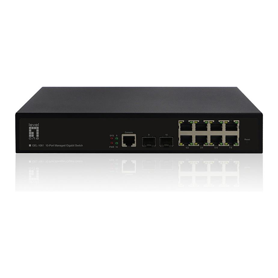 Switch LevelOne GEL-1061, 8x Gigabit RJ45, 2x Gigabit SFP, Layer 2, Switching Capacity 20Gbps, VLAN, QoS, SNMP, Rackmount 19" - Zezë