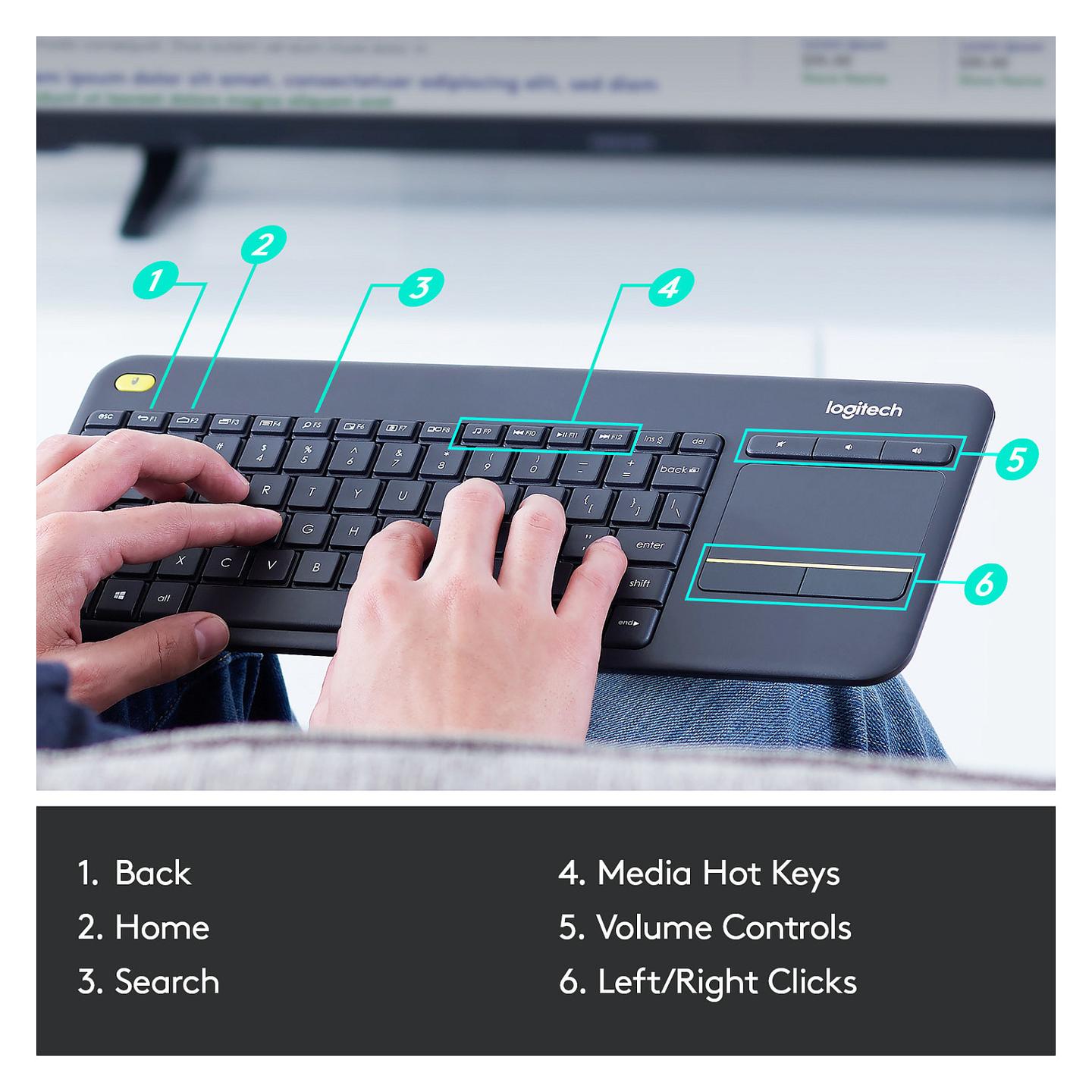 Tastierë pa kabllo Logitech K400 Plus / Me Touchpad / USB-A / QWERTZ / 2000 mAh – E zezë - 6
