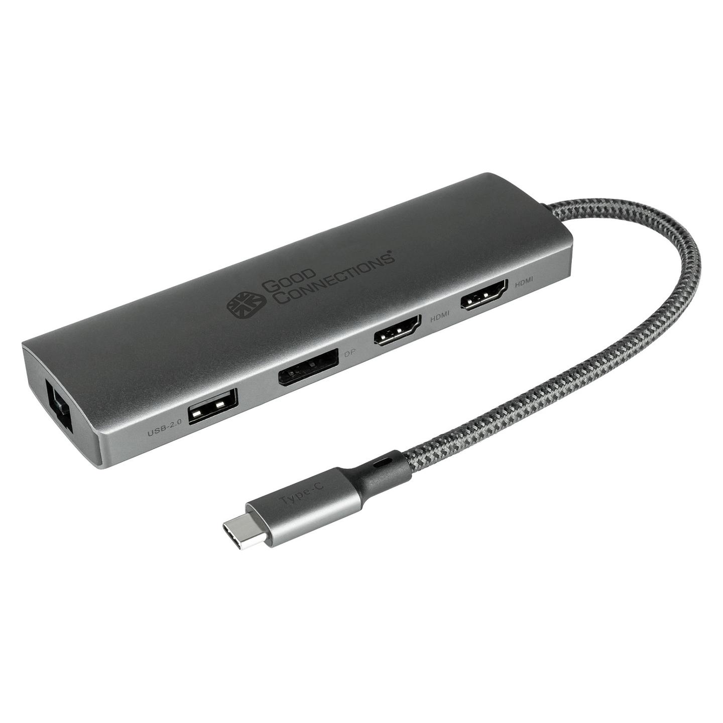 Hub USB Good Connections HUB-C001A / USB-C / 3x USB-A / 2x HDMI 2.0 + DisplayPort / RJ45 Gigabit / SD + MicroSD / Power Delivery 96W / 0.2 m - Hiri