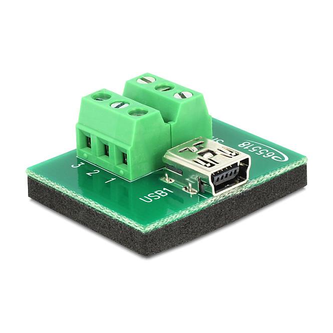 Adapter USB DeLOCK 65518 , Mini USB-B Femër në Bllok Terminali 6-pin , USB 2.0 , 3.81mm , 30 × 25 × 14mm